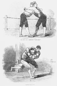 Westmoreland and Cornish wrestlers, engraving. 1851 Westmoreland and Cornish wrestlers, engraving. 1851