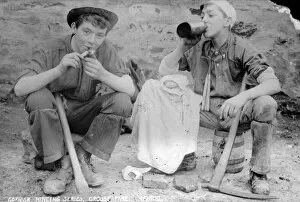 Images Dated 11th September 2018: Two young miners at croust time at an unidentified mine in Cornwall. Late 1800s