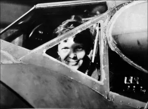 Amelia Earhart looking through the cockpit window Amelia Earhart looking through the cockpit window