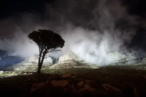 The lights shine on Table Mountain just before being turned off for the global Earth The lights shine on Table Mountain just before being turned off for the global Earth