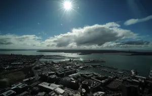 <b class=qtipBold><figcaption>New Zealand-Auckland-View</figcaption></b><br>The sun shines above the Auckland harbour bridge, photographed from the Sky Tower in Auckland city, New Zealand. AFP PHOTO/FRANCK FIFE<br><em>© Copyright Agence France-Presse (AFP) - All Rights Reserved</em> New Zealand-Auckland-View