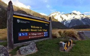 <b class=qtipBold><figcaption>Nzealand-Mt Cook</figcaption></b><br>A photo taken on Febraury 25, 2015, shows a sign for Mt Cook villlage which sits at the foot of New Zealand's highest mountain Mt Cook - also known by it's Maori name of Aoraki - located in the Southern Alps on the South Island at a height of 3, 724 metres (12, 218 ft). AFP PHOTO / William WEST<br><em>© Copyright Agence France-Presse (AFP) - All Rights Reserved</em> Nzealand-Mt Cook