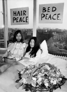 Print of John Lennon and Yoko Ono in Bed