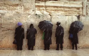 Print of Ultra-Orthodox Jews at the Western Wall in Jerusalem