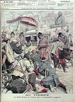 China, Tibet And Bhutan Gallery: The 13th Dalai Lama (d.1933) fleeing the British invasion of Tibet, front cover of Le Petit Journal