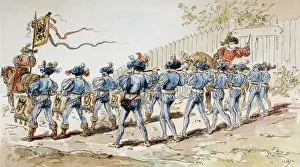 A 16th Century Marching Band with Drums and Fifes, 1886 (colour litho) A 16th Century Marching Band with Drums and Fifes, 1886 (colour litho)