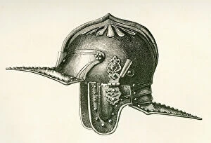 Wheelbarrow Gallery: 17th century helmet, said to have belonged to Oliver Cromwell, from The British Army: Its Origins