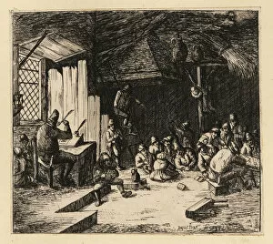 17th century rustic school scene. 1803 (engraving)