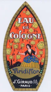 Aa art deco perfume label for eau de cologne by Jn Giraud fils , c Aa art deco perfume label for eau de cologne by Jn Giraud fils , c