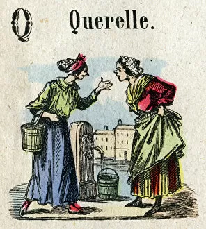 Abecedary. Letter Q like Querelle. Small encyclopedic alphabet, popular series. Epinal imaging, late 19th century