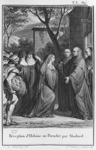 Abelard welcoming Heloise at Paraclete, illustration from 'Lettres d'Heloise Abelard welcoming Heloise at Paraclete, illustration from 'Lettres d'Heloise
