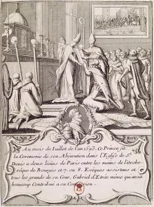 The Abjuration of Henri IV (1553-1610) at St. Denis, July 1593 (engraving) The Abjuration of Henri IV (1553-1610) at St. Denis, July 1593 (engraving)