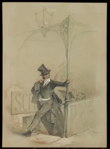 The Absent-minded Reveller, (pencil, coloured pencil and w/c on paper) The Absent-minded Reveller, (pencil, coloured pencil and w/c on paper)