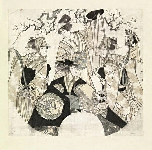 Whole Window Collection: Actors performing stage dance of the four Onnagatas, c. 1800-05 (colour woodcut)