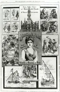 Advertisement for Beechams Pills, the Rosebud of Health, 1890 (engraving) Advertisement for Beechams Pills, the Rosebud of Health, 1890 (engraving)