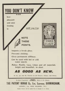 Advertisement, Borax Starch Glaze (engraving) Advertisement, Borax Starch Glaze (engraving)