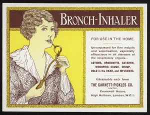 Advertisement for the Bronch-Inhaler to treat respiratory diseases (colour litho) Advertisement for the Bronch-Inhaler to treat respiratory diseases (colour litho)