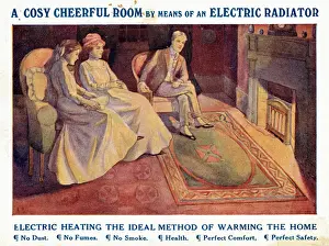 Advertisement for electric radiators for home heating (colour litho) Advertisement for electric radiators for home heating (colour litho)