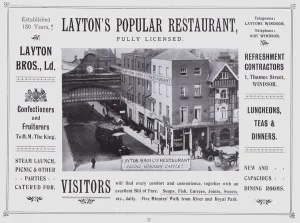Advertisement for Layton Brothers Restaurant, Windsor, Berkshire (b/w photo) Advertisement for Layton Brothers Restaurant, Windsor, Berkshire (b/w photo)