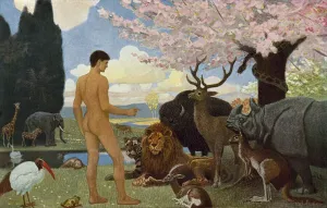 Adam gives the animals their names (colour litho) Adam gives the animals their names (colour litho)