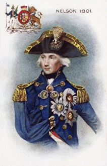 Admiral Lord Nelson Gallery: Admiral Lord Nelson, 1801, portrait (colour litho)