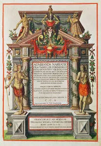 Admiranta Narratio... . Frontispiece (page 1), 1585-1588 (colour engraving) Admiranta Narratio... . Frontispiece (page 1), 1585-1588 (colour engraving)