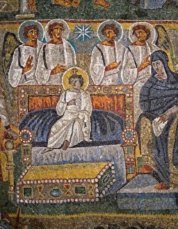 Adoration of the Magi, detail of Christ surrounded by angels (mosaic) Adoration of the Magi, detail of Christ surrounded by angels (mosaic)