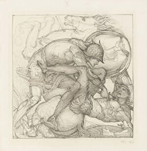 Aeneas slaying Mezentius, 1873 (pencil on paper)