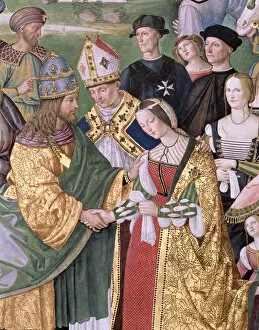 Aeneas Sylvius Piccolomini (1405-64) presents Eleonora of Aragon to Frederick III (1415-93), 1503-08 (fresco) (detail)