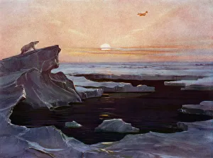 Aeroplane flying above the Arctic (colour litho) Aeroplane flying above the Arctic (colour litho)