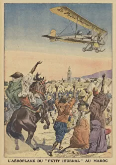 Rabat Gallery: The aeroplane of Le Petit Journal in Morocco (colour litho)