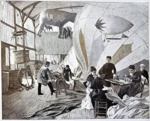 Aerostat: construction workshop in Paris, 1885 Aerostat: construction workshop in Paris, 1885