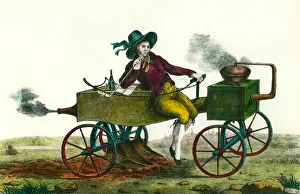 Agriculture: plowing scene with a steam machine in 1834. Anonymous engraving from 1834 Agriculture: plowing scene with a steam machine in 1834. Anonymous engraving from 1834