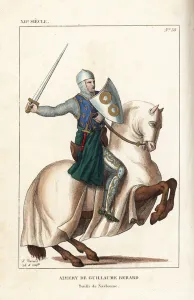 Aimery de Guillaume Berard, French knight, condottiere and commander of the Florentine army at the battle of Campaldino, 1289. from 'French Costumes from King Clovis to Our Days, ' Massard, Mifliez, Paris, 1834 Aimery de Guillaume Berard, French knight, condottiere and commander of the Florentine army at the battle of Campaldino, 1289. from 'French Costumes from King Clovis to Our Days, ' Massard, Mifliez, Paris, 1834