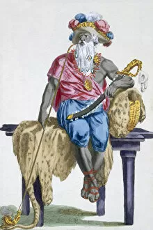 Ouidah Collection: Akasini, King of Assinie, 1780 (coloured engraving)