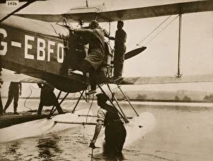 Alan Cobham climbing into his plane before setting off for Australia, Rochester Alan Cobham climbing into his plane before setting off for Australia, Rochester