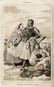 An Albanian colony in Calabria, engraving by Deveria, in 'Italy picturesque" An Albanian colony in Calabria, engraving by Deveria, in 'Italy picturesque"