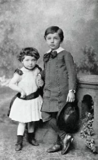 Young Boy Gallery: Albert Einstein and his sister Maja as small children (b/w photo)