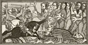 How Alexander engaged in combat with pigs having large teeth a cubit long and with men How Alexander engaged in combat with pigs having large teeth a cubit long and with men