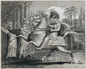 Macedonia Gallery: Alexander the Great training Bucephalus (engraving)
