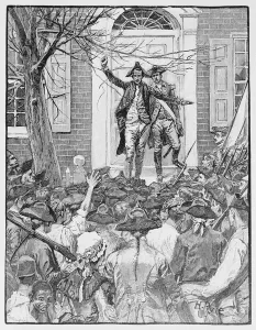 Alexander Hamilton Addressing the Mob, illustration from Kings College' Alexander Hamilton Addressing the Mob, illustration from Kings College'