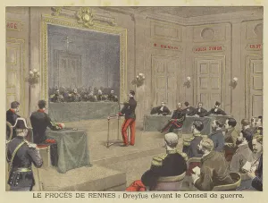 Scandal Gallery: Alfred Dreyfus before his second court martial (colour litho)
