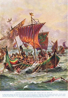 Alfred's galleys attacking the Viking Dragon ships, 897 AD