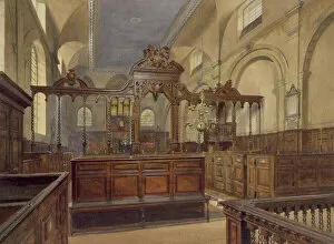 Architecture: London, Ecclesiastical Gallery: All Hallows The Great, Thames Street, Interior, 1884 (w / c)