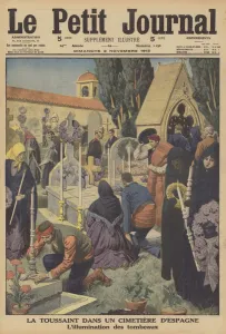 All Saints Day in a Spanish cemetery (colour litho) All Saints Day in a Spanish cemetery (colour litho)