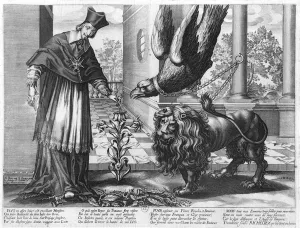 Allegory in praise of Cardinal Richelieu (1585-1642) fighting against Austria (the eagle) Spain Allegory in praise of Cardinal Richelieu (1585-1642) fighting against Austria (the eagle) Spain