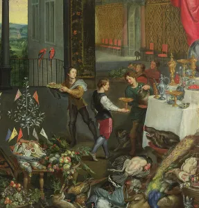 Allegory of Taste, detail of servers bringing wine, 1618 (oil on panel) (detail of 61052) Allegory of Taste, detail of servers bringing wine, 1618 (oil on panel) (detail of 61052)