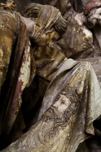 Altar piece, left panel, detail, st. Veronica (painted stone) Altar piece, left panel, detail, st. Veronica (painted stone)
