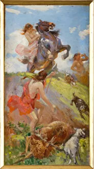Xx Secolo Gallery: Amazons hunting a Deer (oil on canvas on cardboard)