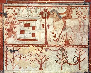 The Ambush of the Trojan Prince Troilus by Achilles, from the Tomb of the Bulls (Tomba del Tori) c.540 BC (fresco) The Ambush of the Trojan Prince Troilus by Achilles, from the Tomb of the Bulls (Tomba del Tori) c.540 BC (fresco)